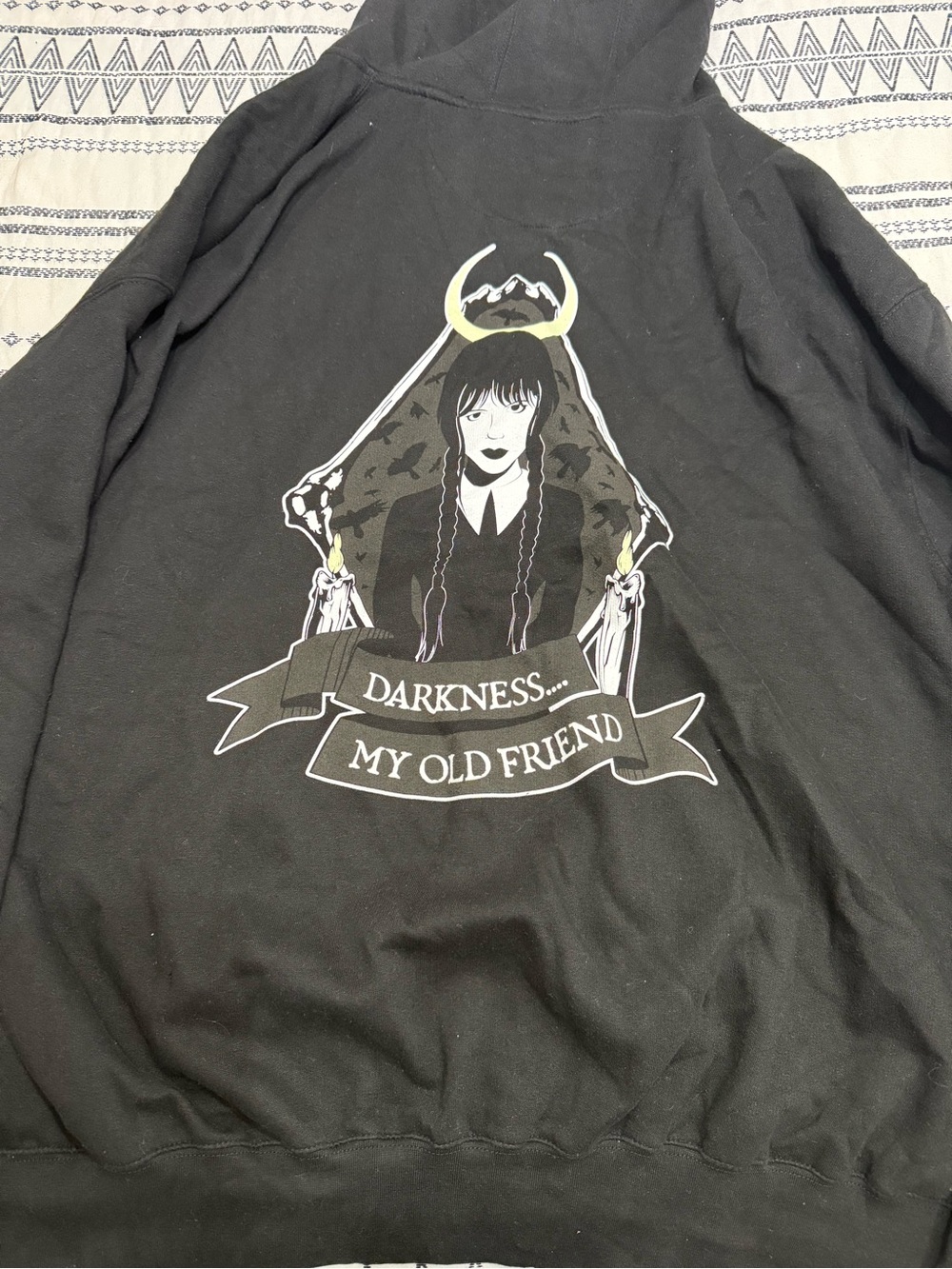 Wednesday Black Zip-Up Hoodie with Eagle Crest